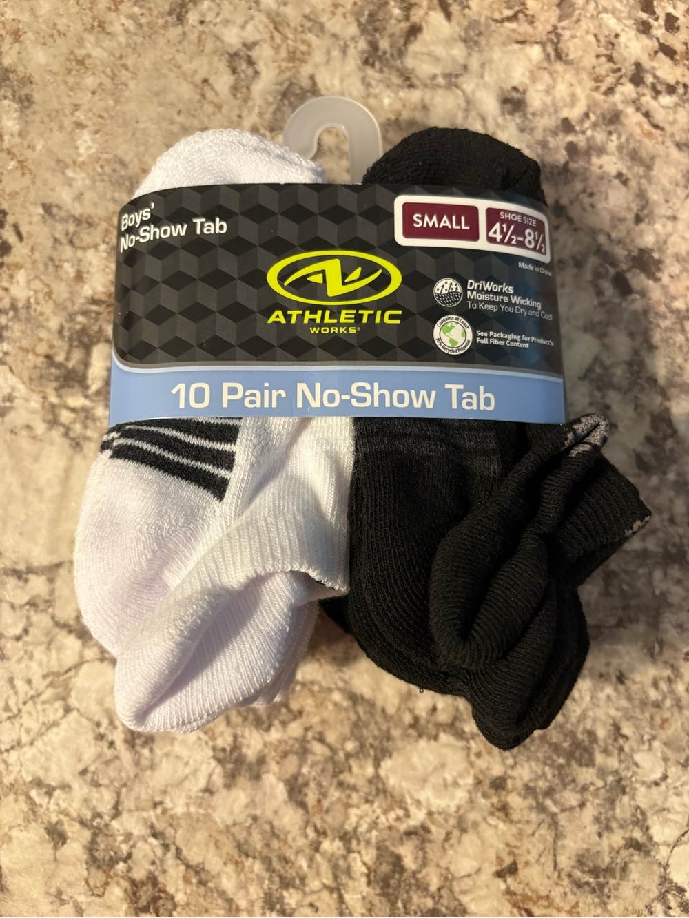 Athletic Works No-Show Tab Socks 10-Pack - Black & White size small